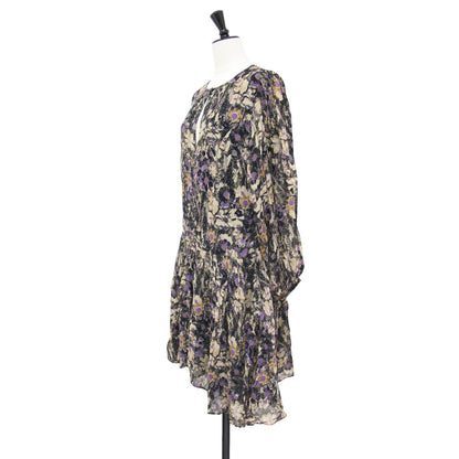 フラワープリント ミディ ワンピース / Botane Dress 長袖 花柄 ギャザー シフォン