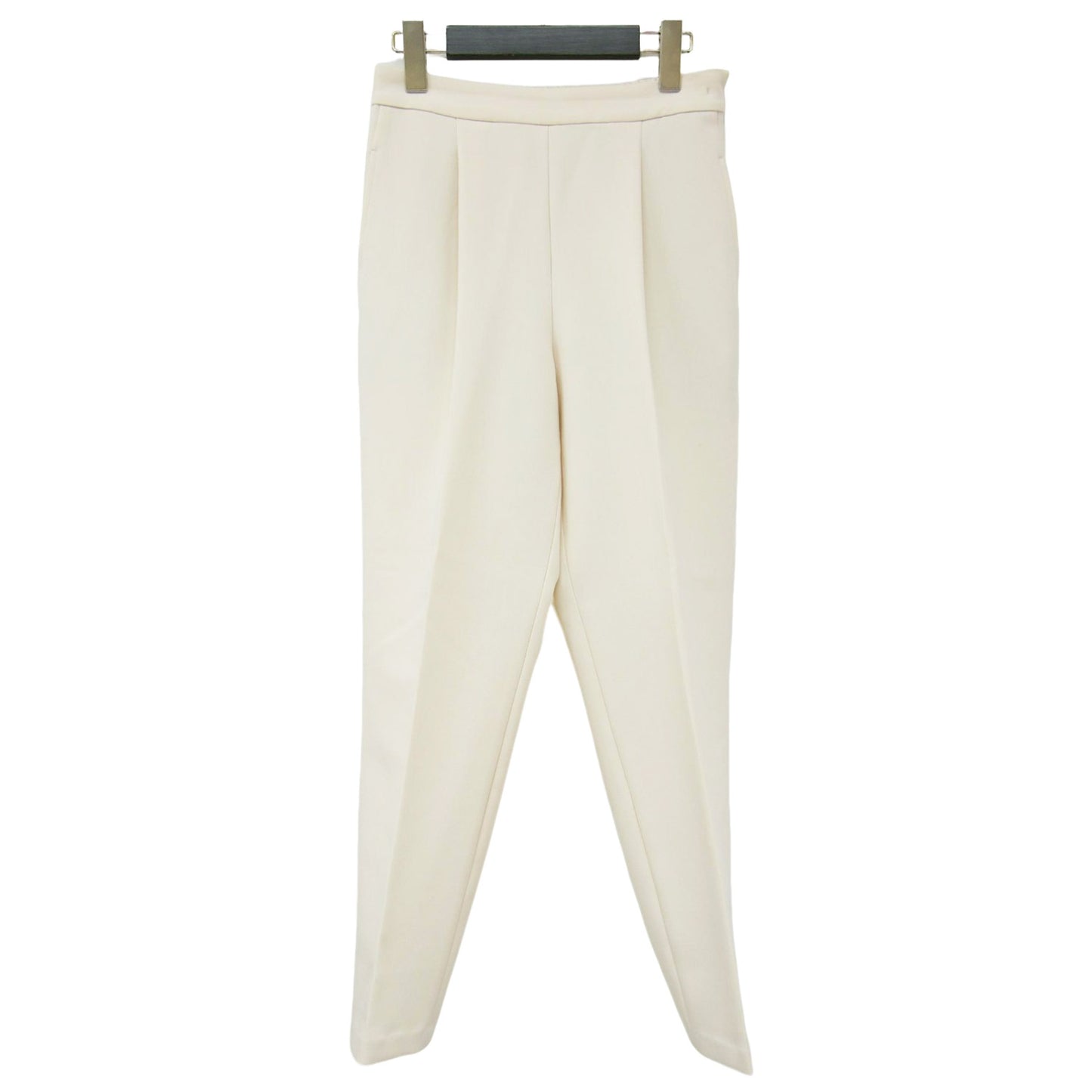 24春夏 フェイクパール ペプラム ブラウス セットアップ / テーパードパンツ 長袖 キーネック ウエストゴム