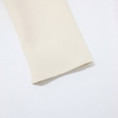 24春夏 フェイクパール ペプラム ブラウス セットアップ / テーパードパンツ 長袖 キーネック ウエストゴム