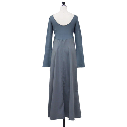フレア スカート コンビ ニット ワンピース / ロング丈 長袖 リブ バックコンシャス ベルスリーブ