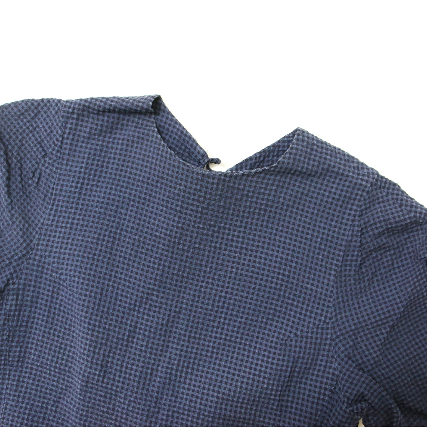 サッカー ギンガム デザイン ワンピース / 半袖 ロング丈 チェック フレア バックオープン コットン