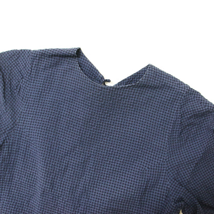 サッカー ギンガム デザイン ワンピース / 半袖 ロング丈 チェック フレア バックオープン コットン