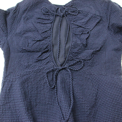 サッカー ギンガム デザイン ワンピース / 半袖 ロング丈 チェック フレア バックオープン コットン