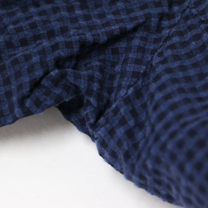 サッカー ギンガム デザイン ワンピース / 半袖 ロング丈 チェック フレア バックオープン コットン