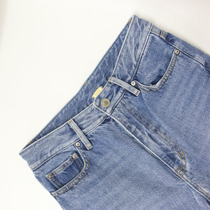 24秋冬 スリム クロップド デニム パンツ / テーパード ハイウエスト コットン