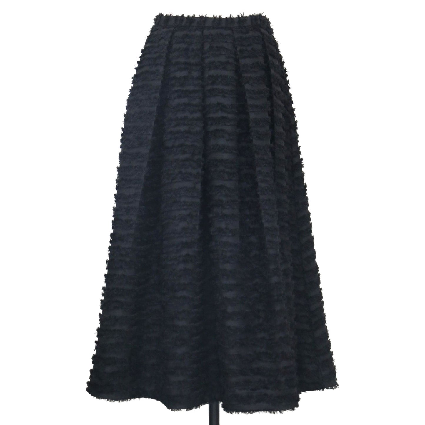 24春夏 タック ボリューム シャギー フレア ロング スカート /  ギャザー フリンジ ジャガード