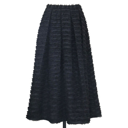 24春夏 タック ボリューム シャギー フレア ロング スカート /  ギャザー フリンジ ジャガード