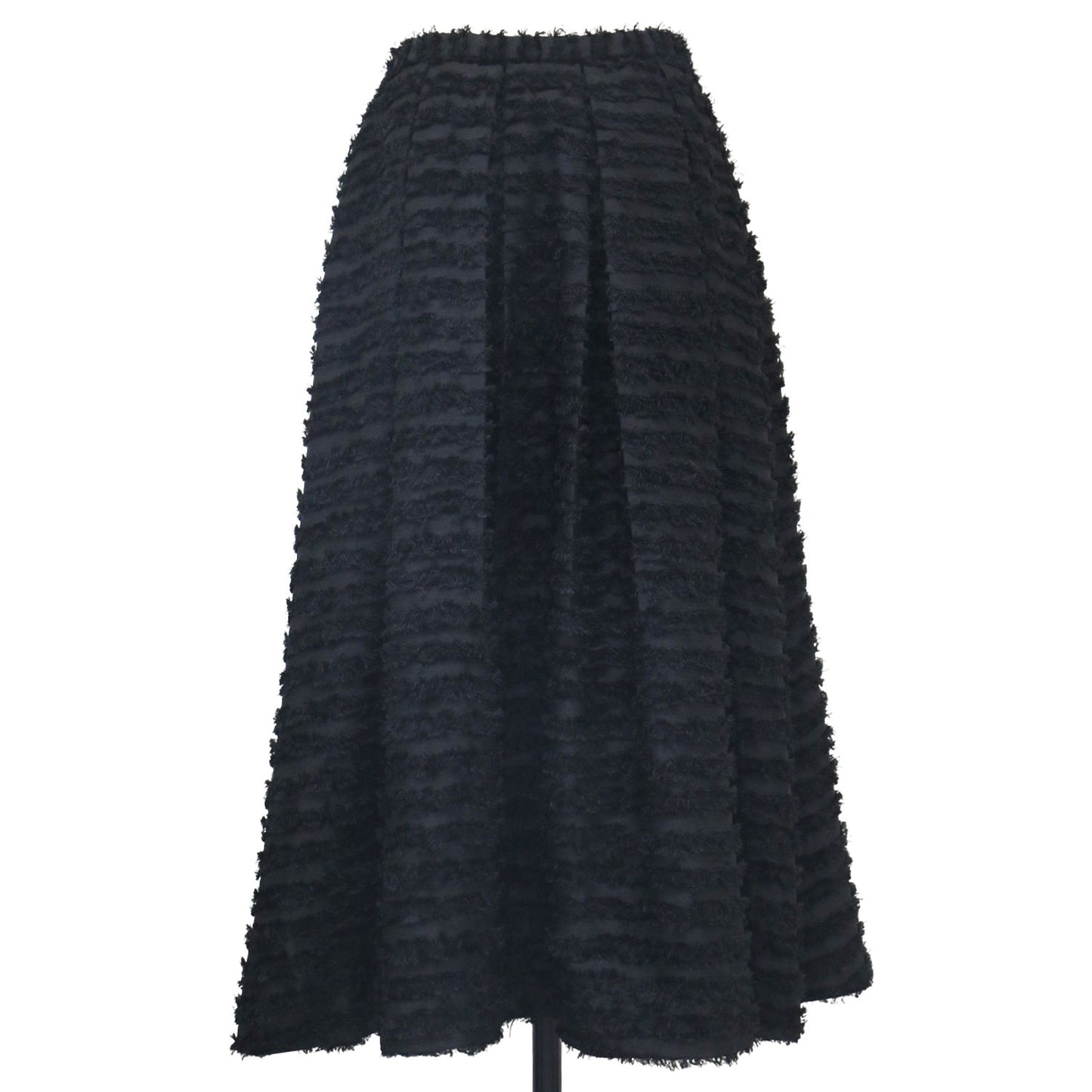 24春夏 タック ボリューム シャギー フレア ロング スカート /  ギャザー フリンジ ジャガード