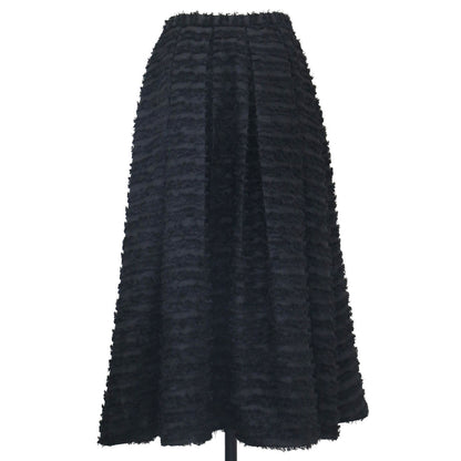 24春夏 タック ボリューム シャギー フレア ロング スカート /  ギャザー フリンジ ジャガード