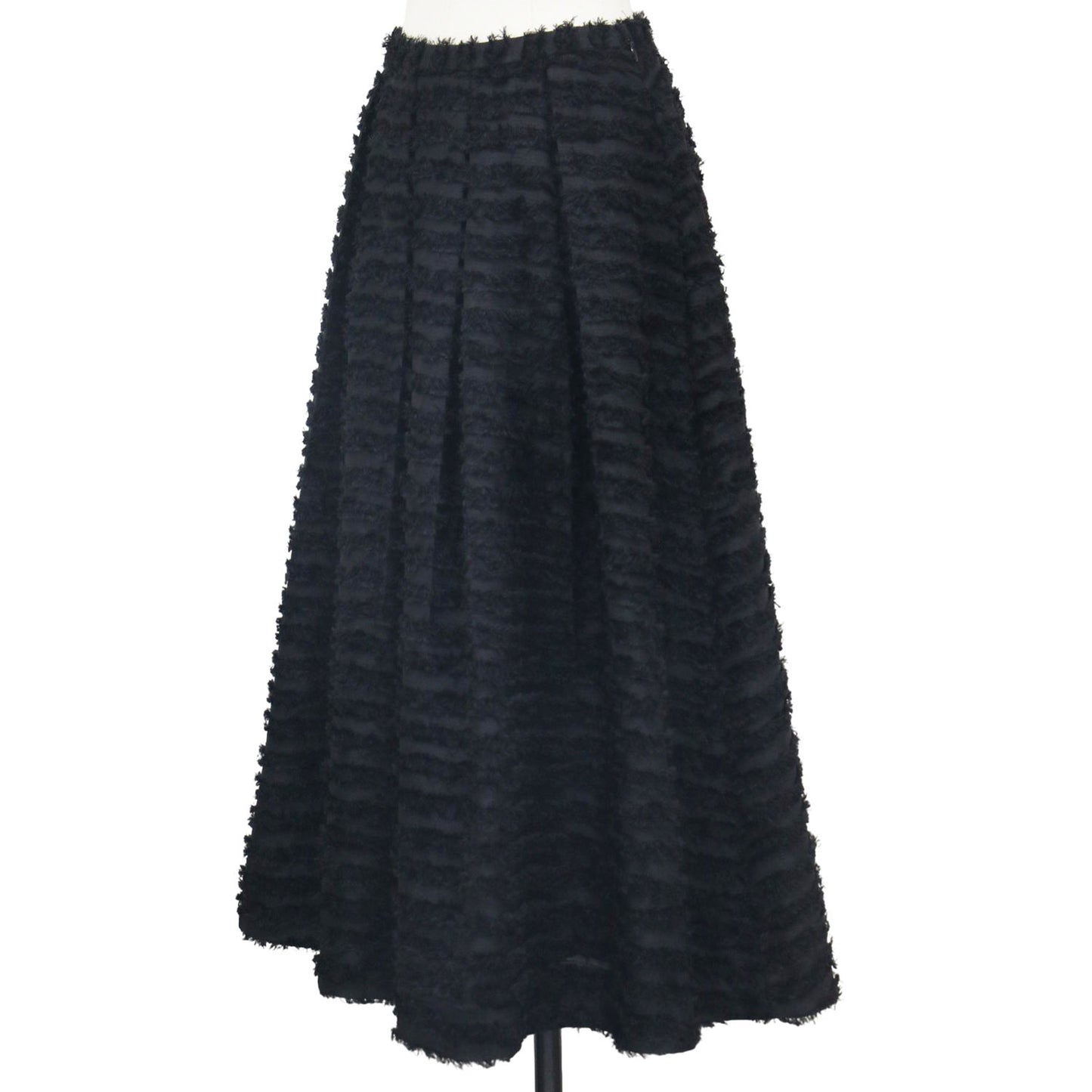 24春夏 タック ボリューム シャギー フレア ロング スカート /  ギャザー フリンジ ジャガード