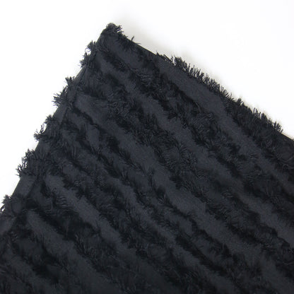 24春夏 タック ボリューム シャギー フレア ロング スカート /  ギャザー フリンジ ジャガード