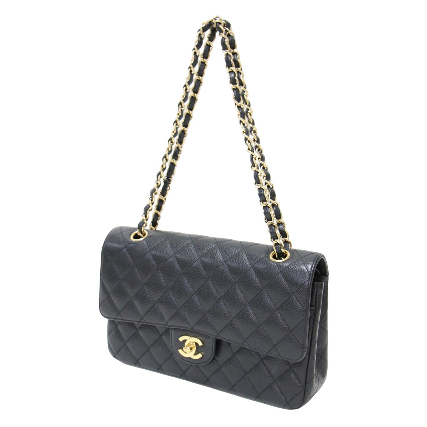 マトラッセ25 キャビアスキン チェーン ショルダーバッグ(A01112) / Wフラップ 2WAY レザー