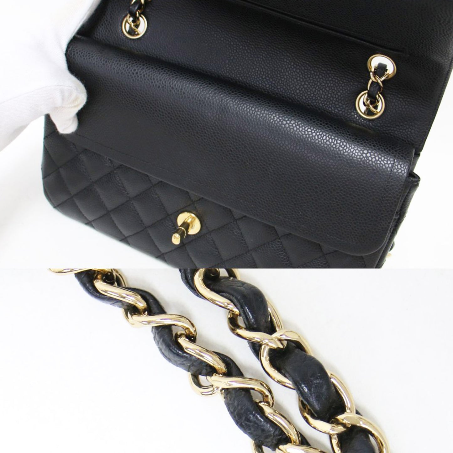 マトラッセ25 キャビアスキン チェーン ショルダーバッグ(A01112) / Wフラップ 2WAY レザー