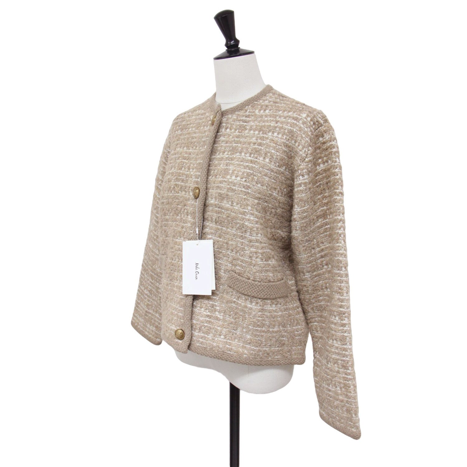 Mila Owen (ミラ オーウェン) 24秋冬 金釦 短丈 ツイード ニット