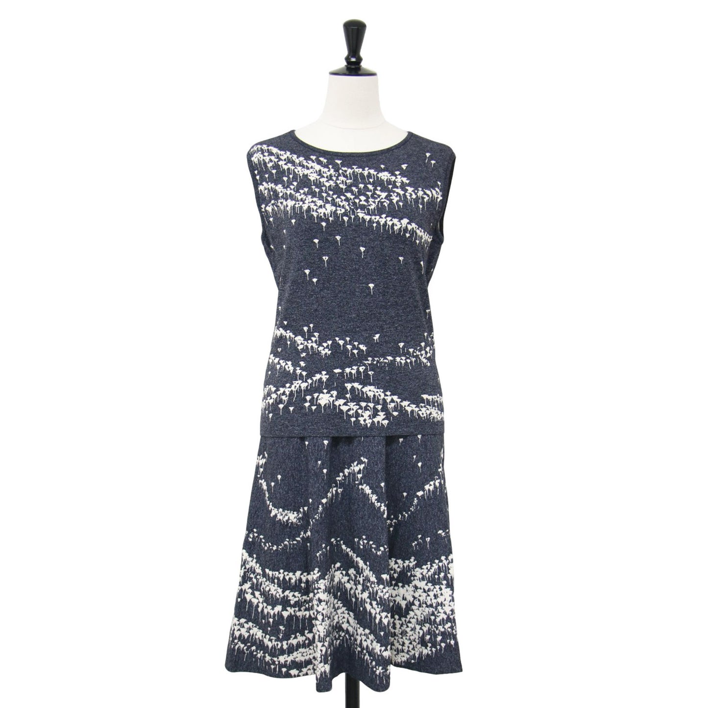 ニット スカート セットアップ / ノースリーブ ミディ丈 フレア Aライン 総柄 ウエストゴム仕様