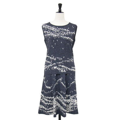 ニット スカート セットアップ / ノースリーブ ミディ丈 フレア Aライン 総柄 ウエストゴム仕様