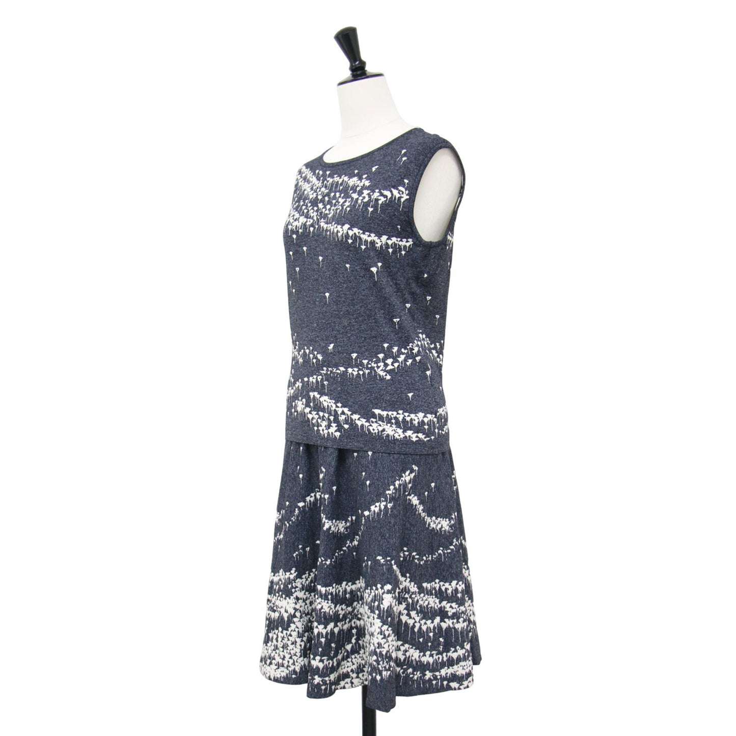 ニット スカート セットアップ / ノースリーブ ミディ丈 フレア Aライン 総柄 ウエストゴム仕様