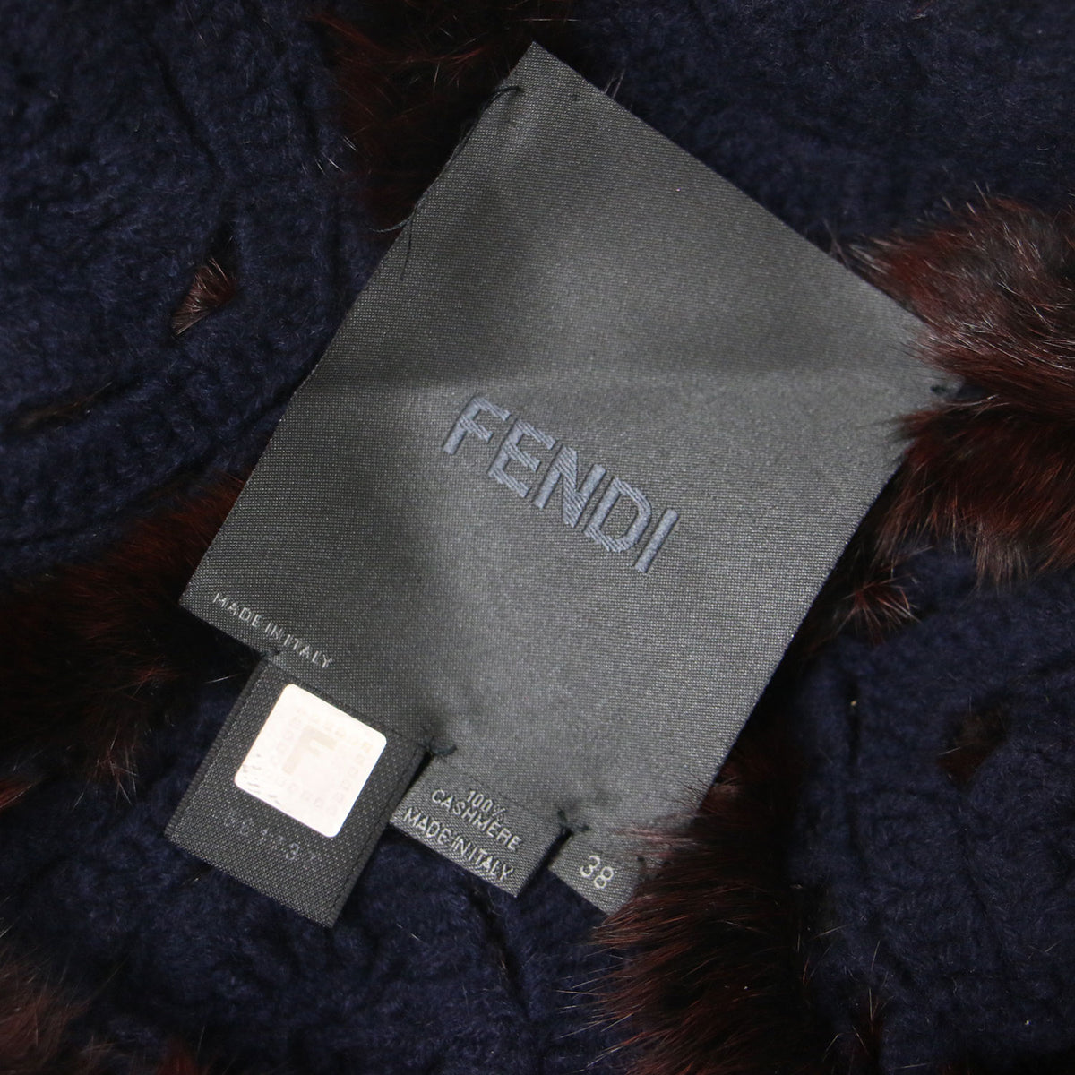 カシミヤ ファー クロッシェ編み ニット コート / ロング マフラー付き イタリア製