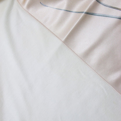 フラワープリント シルク コットン Tシャツ / 半袖 クルーネック サテン