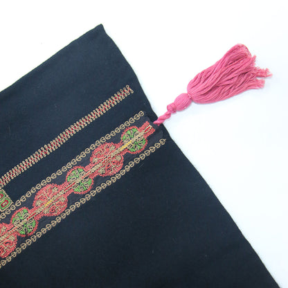 ウール エスニック柄 刺繍入り ストール / フリンジ マフラー