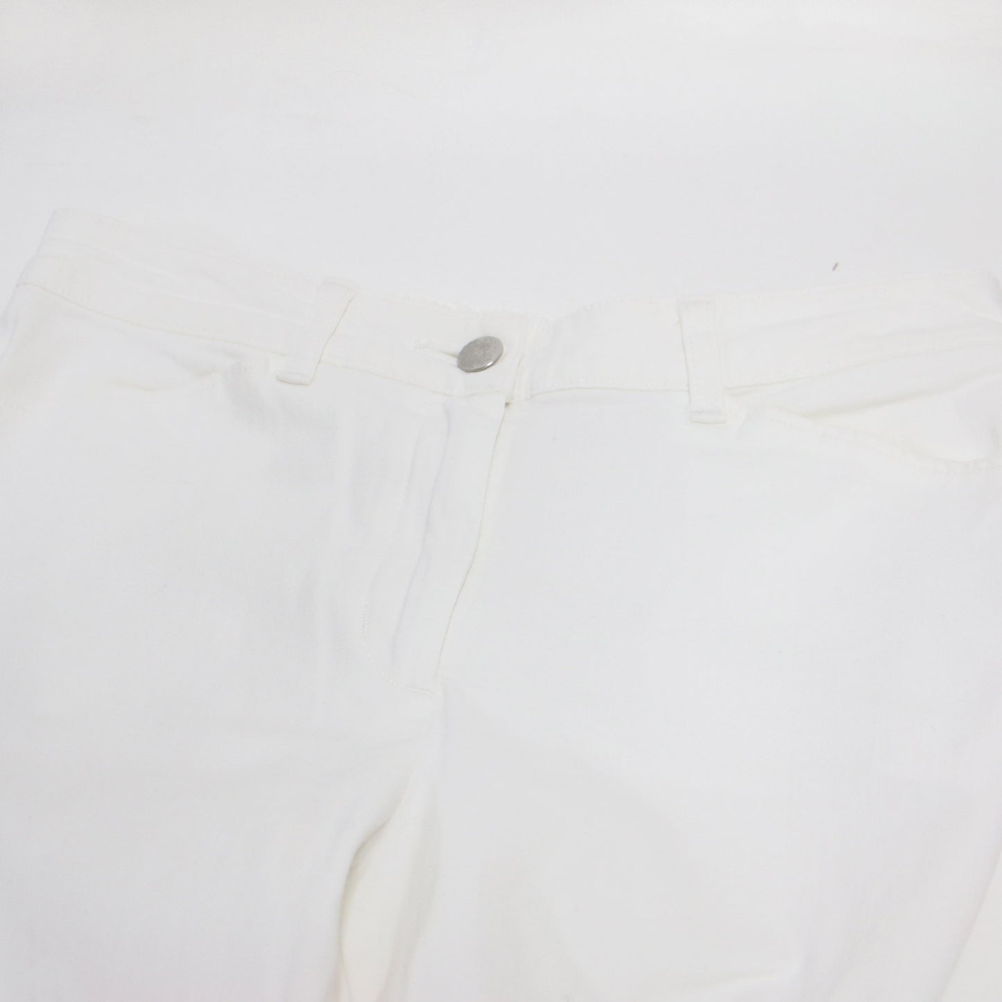 ボタン アクセント デニム パンツ / スリム ストレート 裾 フリル パール ストレッチ コットン