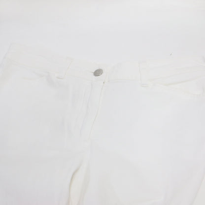 ボタン アクセント デニム パンツ / スリム ストレート 裾 フリル パール ストレッチ コットン