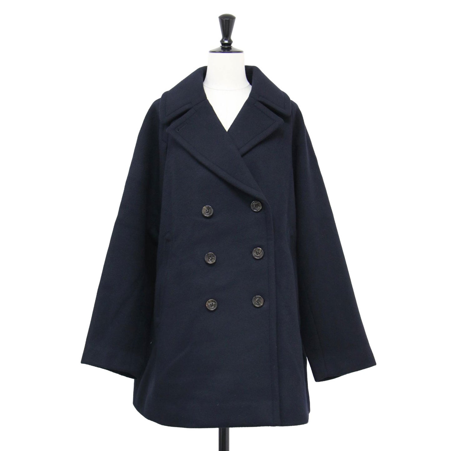 Primary Navy Label ウール メルトン ピーコート / ミドル丈 ラグランスリーブ オーバーサイズ