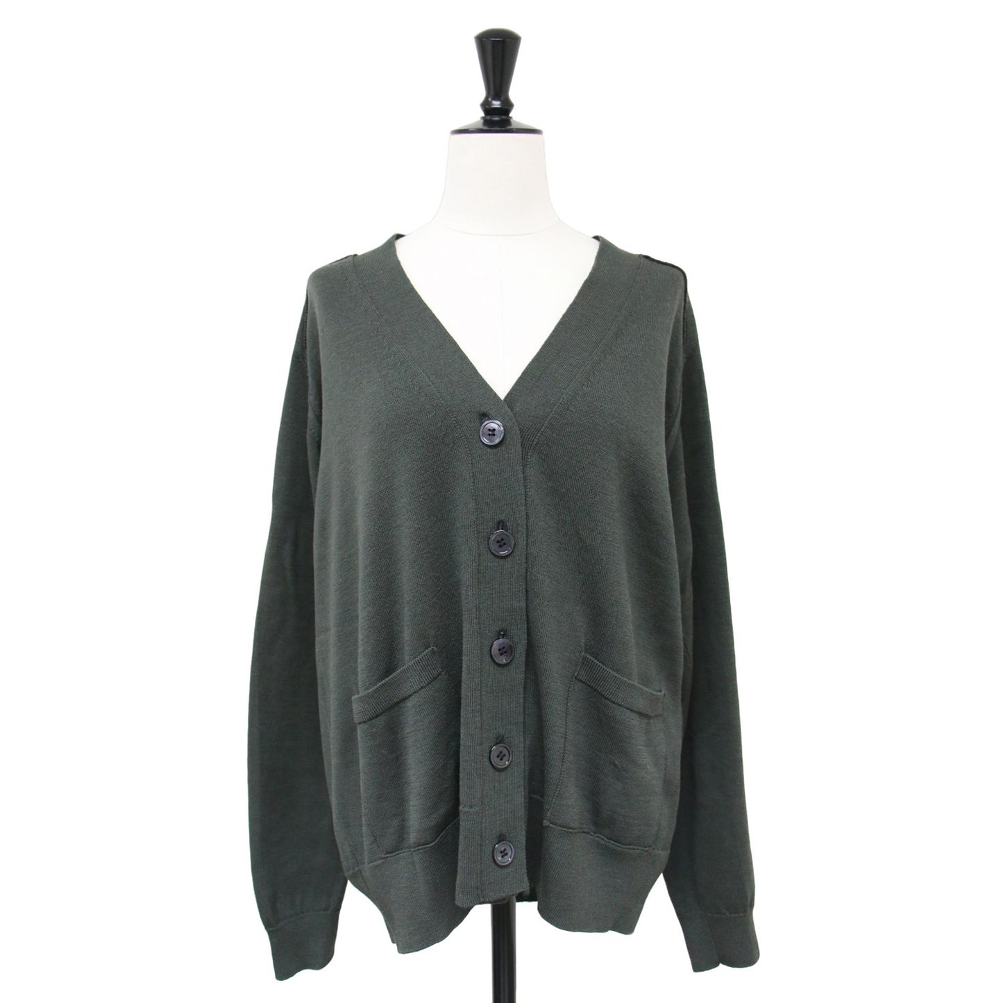 Primary NavyLabel Vネック ショート カーディガン / 長袖 ニット ウォッシャブル ウール