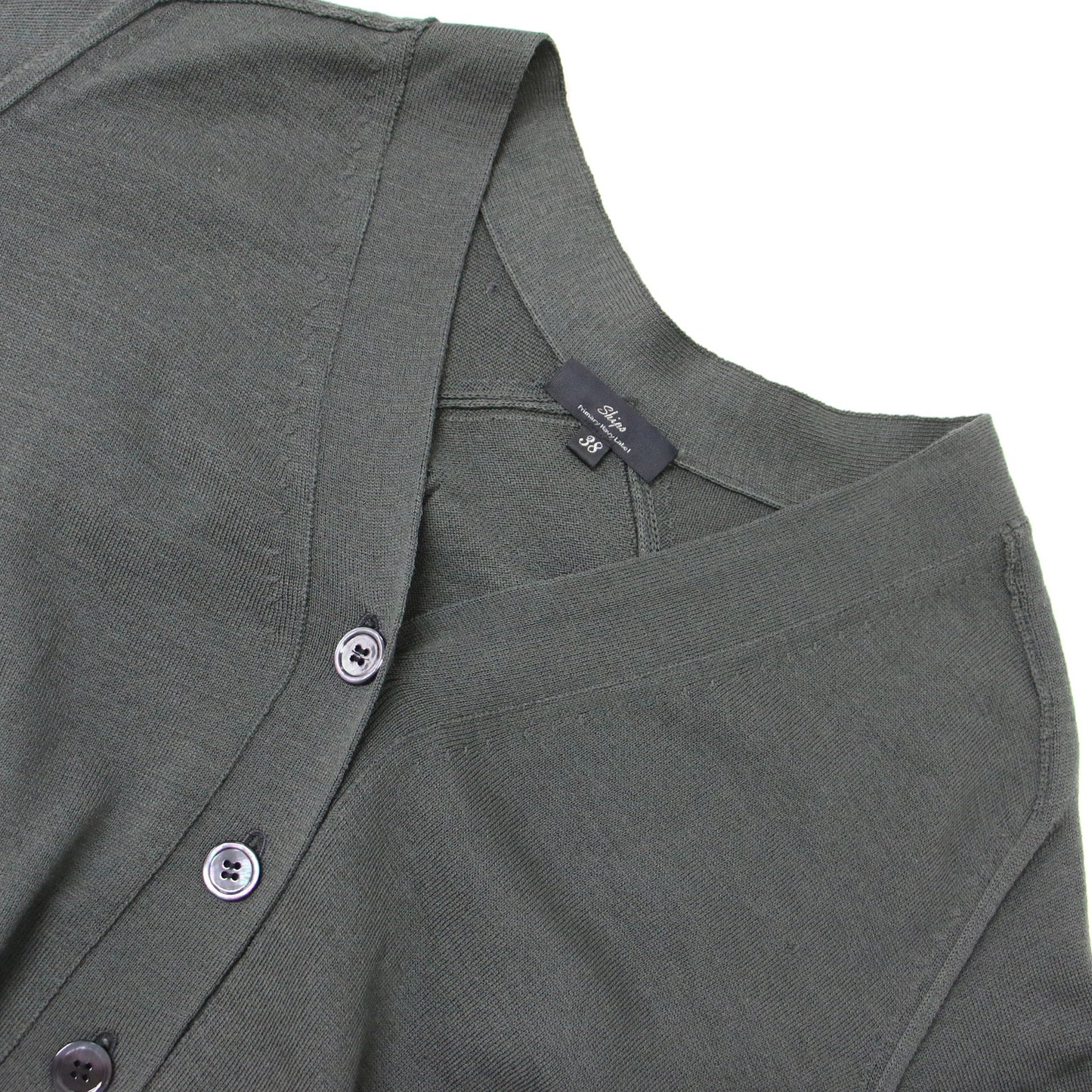 Primary NavyLabel Vネック ショート カーディガン / 長袖 ニット ウォッシャブル ウール