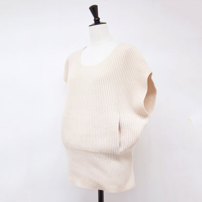 カシミヤ ニット ベスト / ウエストリブ ワイド ラウンドネック 畦編み