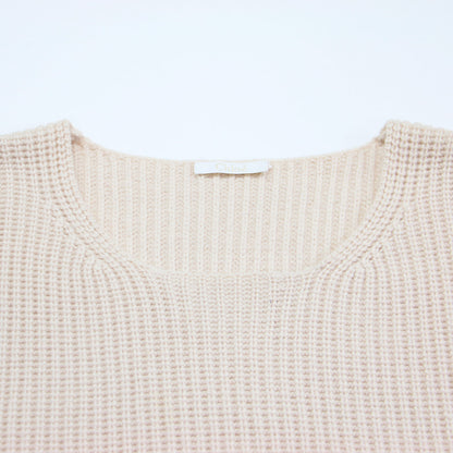 カシミヤ ロング プルオーバー ニット / チュニック丈 長袖 ラウンドネック オーバーサイズ ミドルゲージ