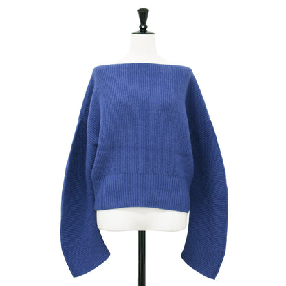 ウール アゼ ショート プルオーバー ニット / 長袖 ボートネック ボリュームスリーブ