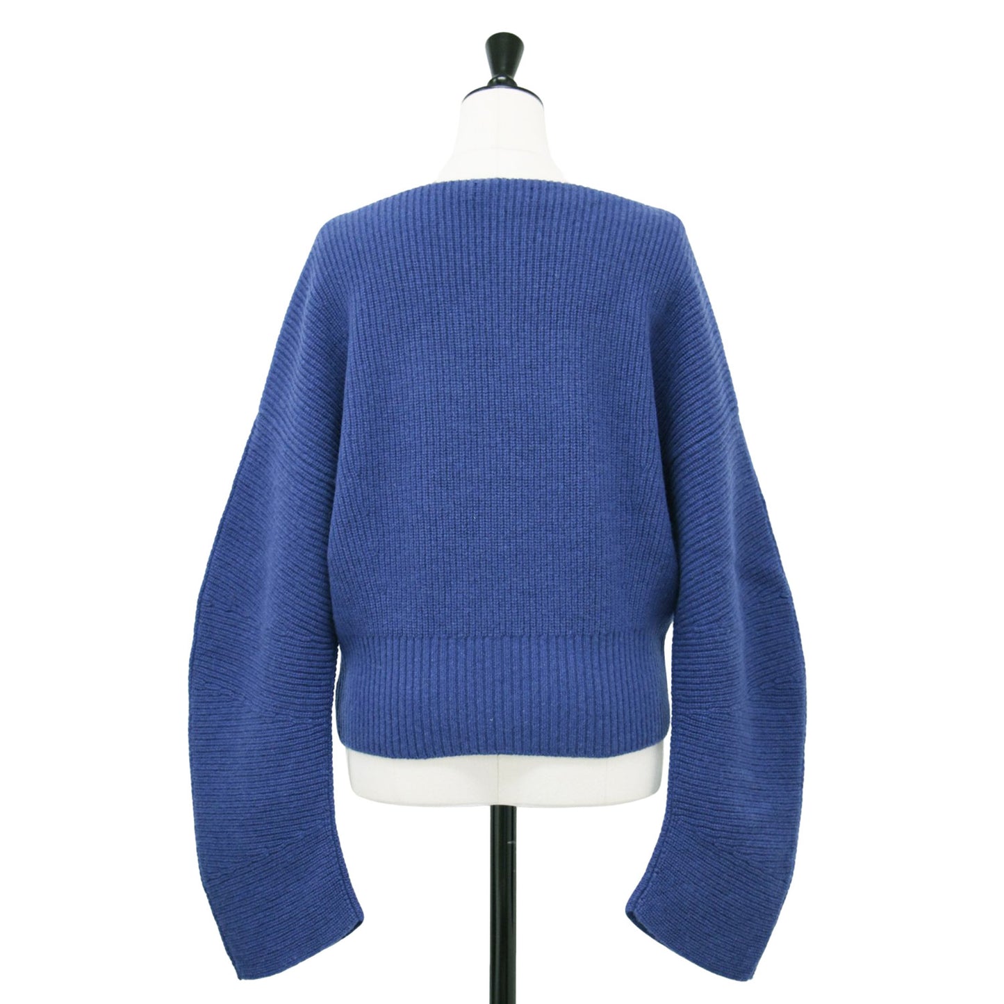 ウール アゼ ショート プルオーバー ニット / 長袖 ボートネック ボリュームスリーブ