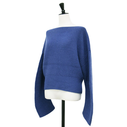 ウール アゼ ショート プルオーバー ニット / 長袖 ボートネック ボリュームスリーブ