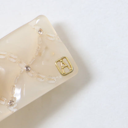 リボン キルティングモチーフ バレッタ / ヘアアクセサリー クリスタル ラインストーン