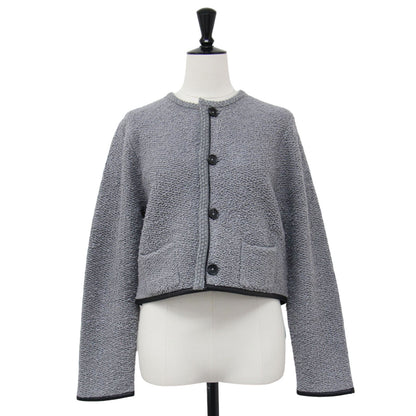 24秋冬 パイピング クルーネック カーディガン / ニット 長袖 ショート丈 フェイクレザー ウール コットン