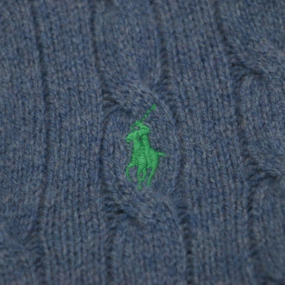 ポニー 刺繍 ケーブルニット / プルオーバー 長袖 Vネック コンパクト ロゴ ハイゲージ ウール カシミヤ