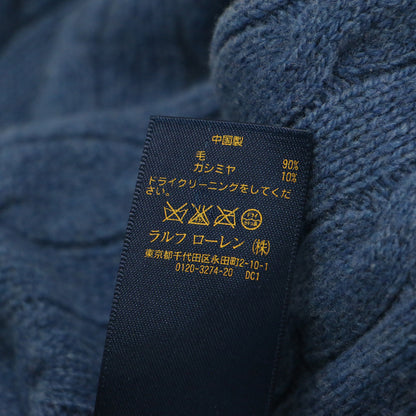 ポニー 刺繍 ケーブルニット / プルオーバー 長袖 Vネック コンパクト ロゴ ハイゲージ ウール カシミヤ