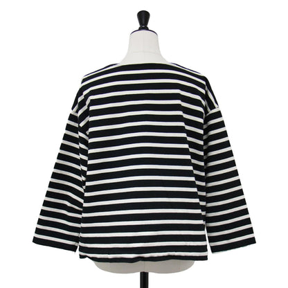 ボーダー クルーネック ロングスリーブ カットソー / Tシャツ 長袖 ワイド コットン