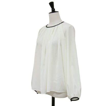 リキッドジョーゼット ギャザーネック ブラウス / 長袖 バイカラー パイピング