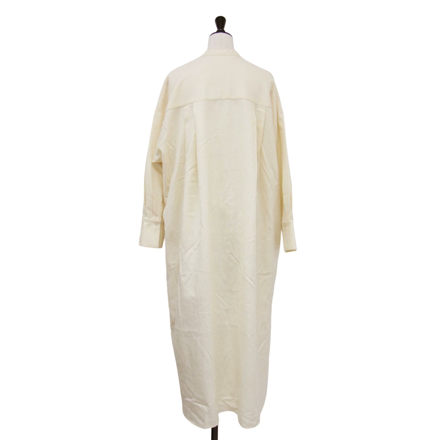 ウール ロング シャツワンピース / 長袖 スタンドカラー ロング丈 ボックスシルエット スリット