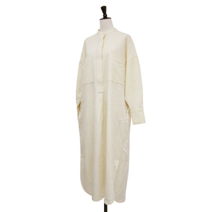 ウール ロング シャツワンピース / 長袖 スタンドカラー ロング丈 ボックスシルエット スリット