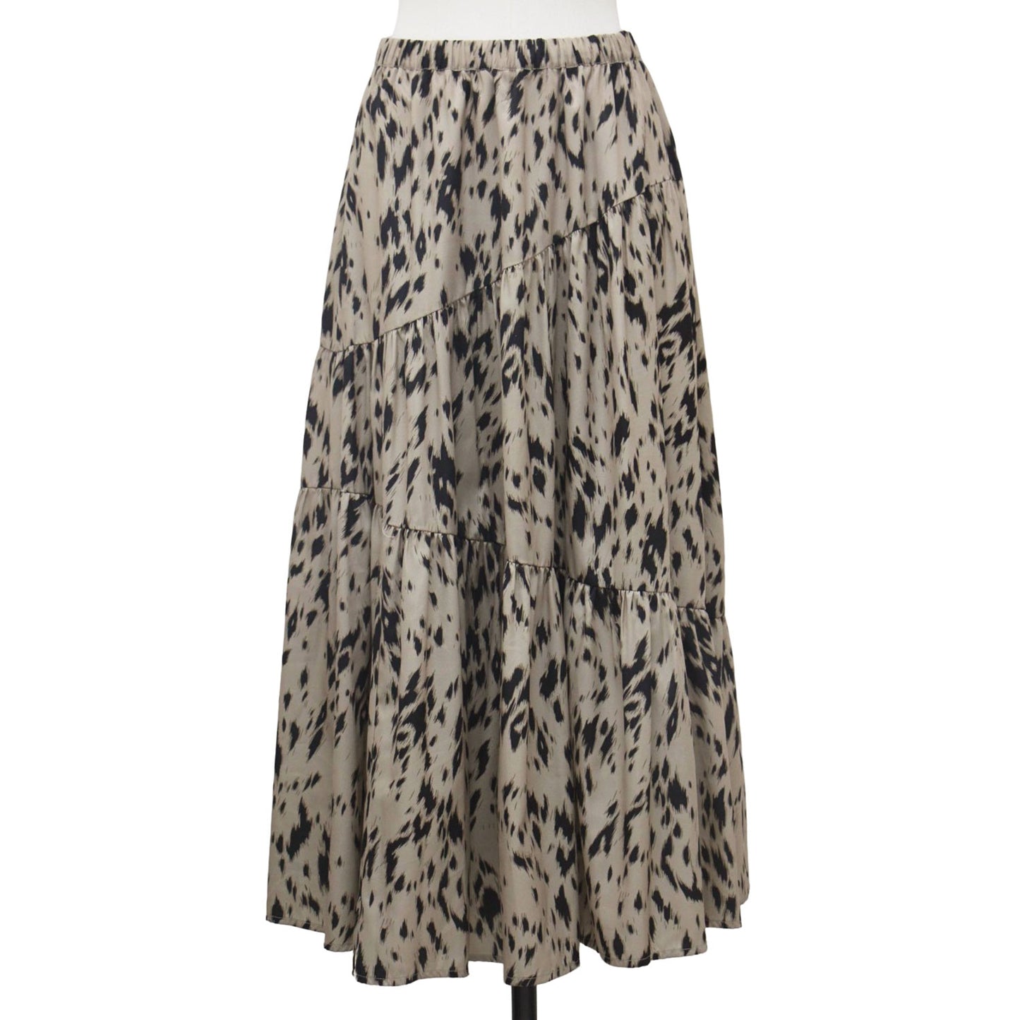 アニマルプリント ティアード スカート / ロング丈 フレア 総柄 ウエストゴム