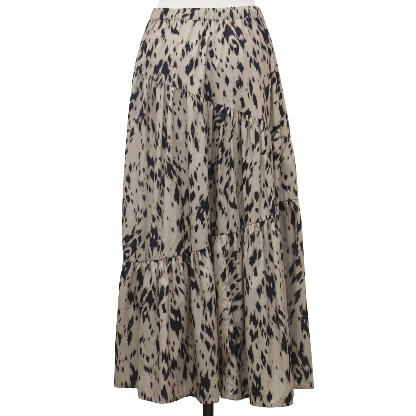 アニマルプリント ティアード スカート / ロング丈 フレア 総柄 ウエストゴム