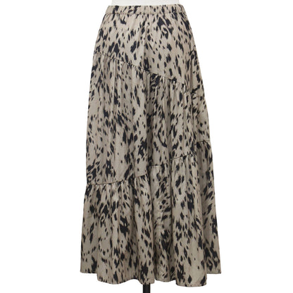 アニマルプリント ティアード スカート / ロング丈 フレア 総柄 ウエストゴム