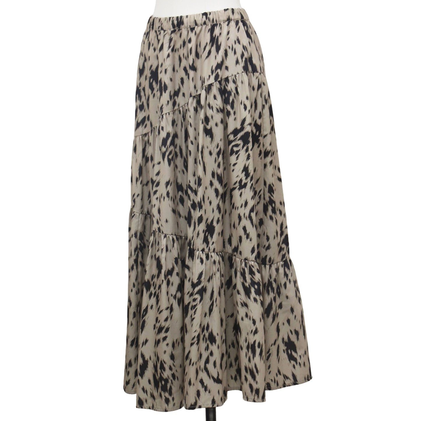 アニマルプリント ティアード スカート / ロング丈 フレア 総柄 ウエストゴム