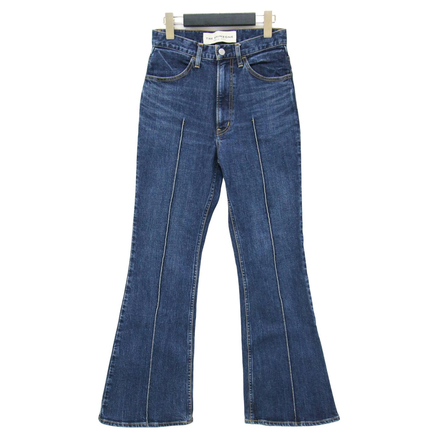ピンタック フレア デニム パンツ / ブーツカット センターライン ストレッチ コットン