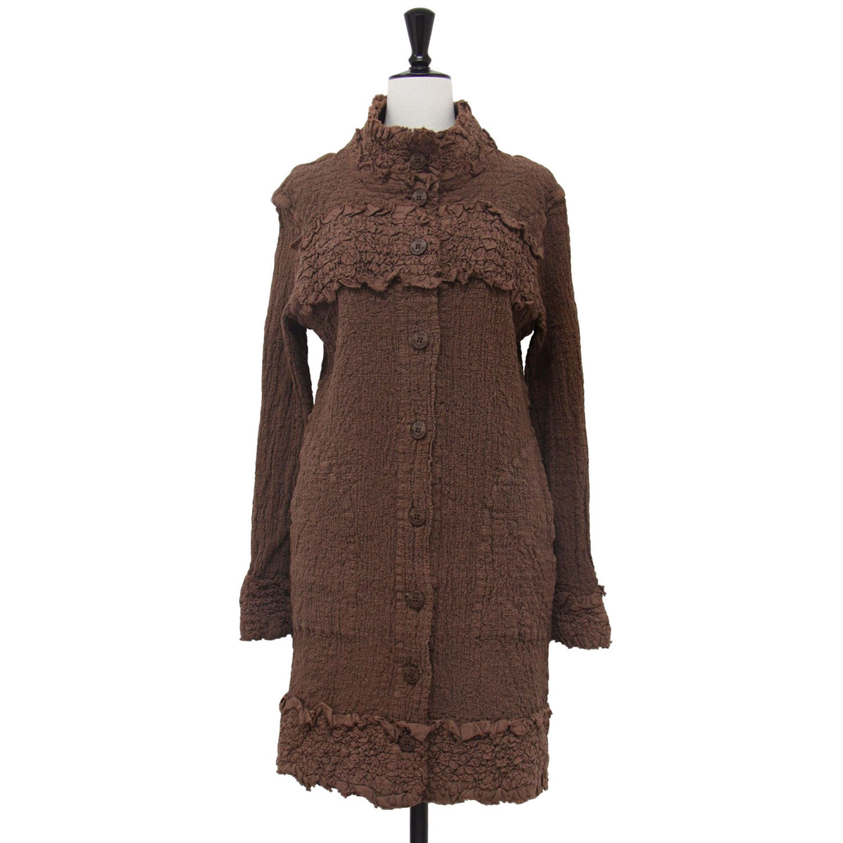 カリフラワー プリーツ ロング シャツ / カーディガン 長袖 シワ加工 コットン