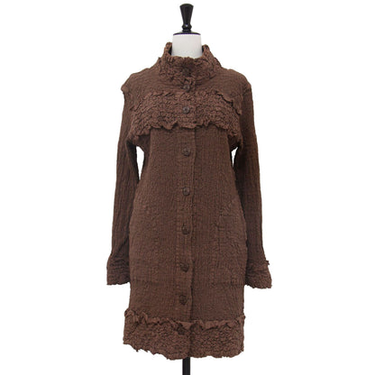カリフラワー プリーツ ロング シャツ / カーディガン 長袖 シワ加工 コットン