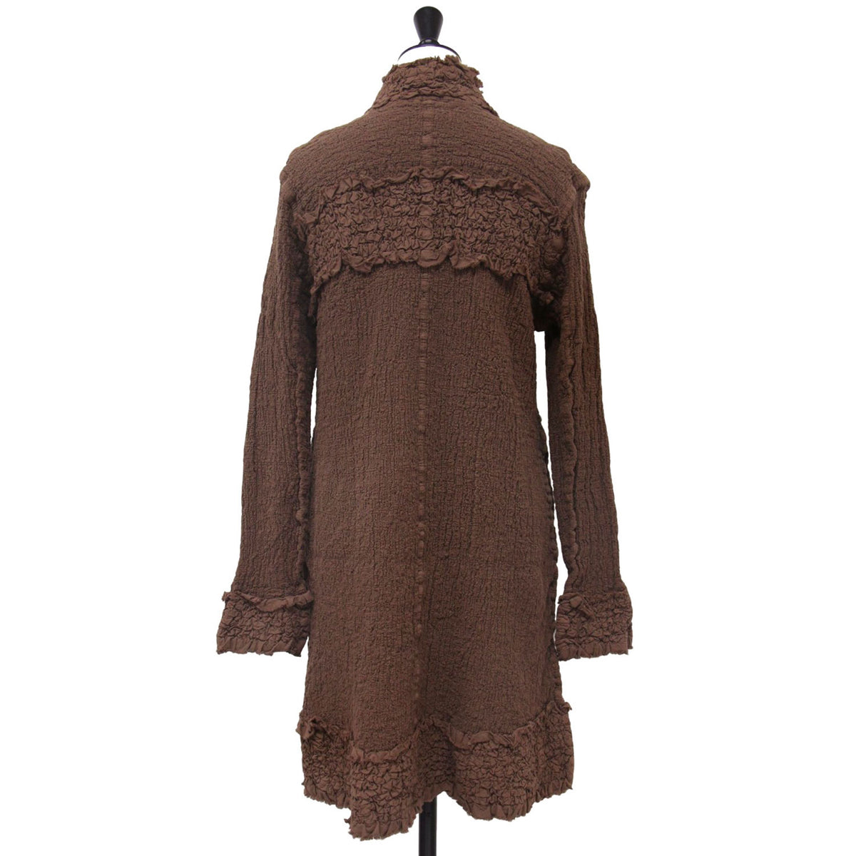カリフラワー プリーツ ロング シャツ / カーディガン 長袖 シワ加工 コットン